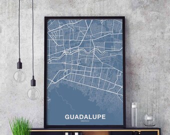 GUADALUPE Mexico map poster color Hometown City Print Modern Home Decor Office Decoration Wall Art Dorm Bedroom Gift art