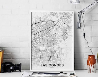 LAS CONDES Chile map poster black white Hometown City Print Modern Home Decor Office Decoration Wall Art Dorm Bedroom Gift
