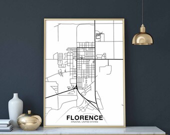 FLORENCE Arizona AZ USA map poster black white Hometown City Print Modern Home Decor Office Decoration Wall Art Dorm Bedroom Gift