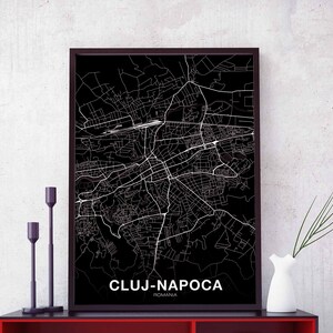 CLUJ-NAPOCA Roumanie carte affiche noir blanc ville natale ville impression moderne décor à la maison bureau décoration mur art dortoir chambre cadeau
