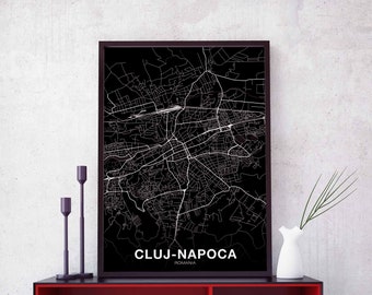 CLUJ-NAPOCA Romania map poster black white Hometown City Print Modern Home Decor Office Decoration Wall Art Dorm Bedroom Gift
