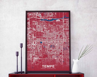 TEMPE Arizona AZ USA poster color Hometown City Print Modern Home Decor Office Decoration Wall Art Dorm Bedroom Gift