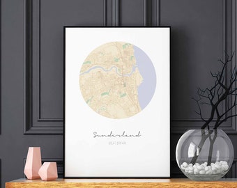 SUNDERLAND Great Britain UK map poster wall decor design modern minimal nordic travel bedroom home art vintage retro dorm nursery