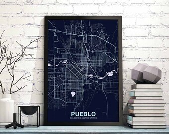 PUEBLO Colorado CO USA map poster color Hometown City Print Modern Home Decor Office Decoration Wall Art Dorm Bedroom Gift