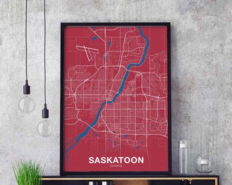 SASKATOON Canada map poster color Hometown City Print Modern Home Decor Office Decoration Wall Art Dorm Bedroom Gift