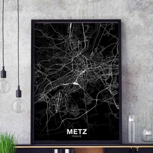 METZ France carte affiche noir blanc ville natale ville impression moderne décor à la maison bureau décoration mur art dortoir chambre cadeau