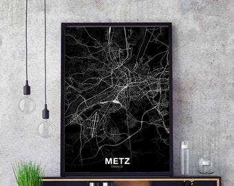 METZ  France map poster black white Hometown City Print Modern Home Decor Office Decoration Wall Art Dorm Bedroom Gift