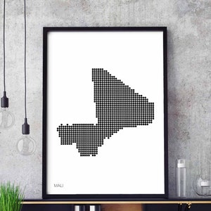MALI pontos mínimos retro mapa pôster preto branco decoração de parede design moderno suíço escandinavo nórdico inauguração de casa viagem