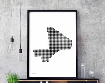 MALI minimal dots retro map poster black white wall decor design modern swiss scandinavian nordic housewarming travel