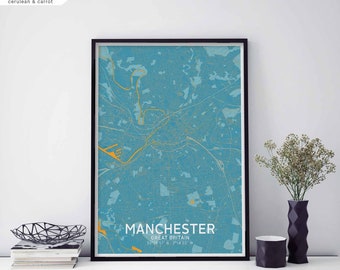 MANCHESTER Great Britain map poster black white Hometown City Print Modern Home Decor Office Decoration Wall Art Dorm Bedroom Gift