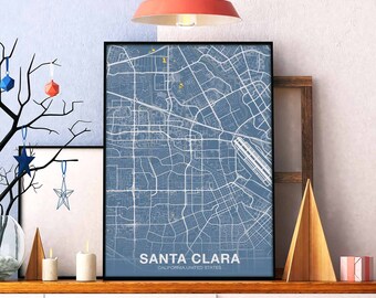 SANTA CLARA California CA usa poster color Hometown City Print Modern Home Decor Office Decoration Wall Art Dorm Bedroom Gift