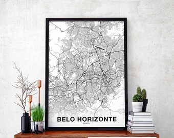 BELO HORIZONTE Brazil map poster Hometown City Print Modern Home Decor Office Decoration Wall Art Dorm Bedroom Gift