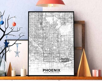 PHOENIX Arizona AZ USA map poster black white Hometown City Print Modern Home Decor Office Decoration Wall Art Dorm Bedroom Gift