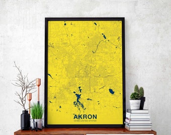 AKRON Ohio OH US map poster color Hometown City Print Modern Home Decor Office Decoration Wall Art Dorm Bedroom Gift