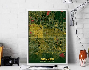DENVER Colorado CO US map poster color Hometown City Print Modern Home Decor Office Decoration Wall Art Dorm Bedroom Gift