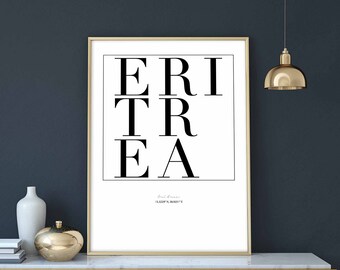 Eritrea minimal typography art print poster black white wall decor design modern swiss scandinavian nordic inspiration city
