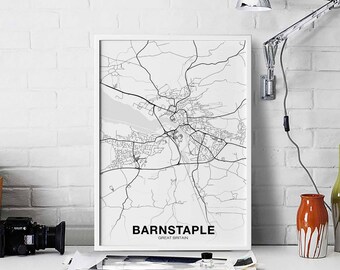 BARNSTAPLE Great Britain map poster Hometown City Print Modern Home Decor Office Decoration Wall Art Dorm Bedroom Gift