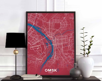 OMSK Russia map poster color Hometown City Print Modern Home Decor Office Decoration Wall Art Dorm Bedroom Gift