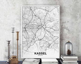 KASSEL Germany map poster Hometown City Print Modern Home Decor Office Decoration Wall Art Dorm Bedroom Gift