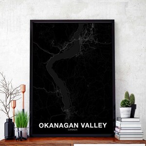 OKANAGAN VALLEY Canada kaart poster zwart wit Woonplaats Stad Print Modern Home Decor Kantoor Decoratie Wall Art Slaapzaal Slaapkamer Cadeau