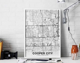COOPER CITY Florida US map poster black white Hometown City Print Modern Home Decor Office Decoration Wall Art Dorm Bedroom Gift