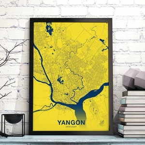 YANGON Myanmar Rangoon Burma map poster color Hometown City Print Modern Home Decor Office Decoration Wall Art Dorm Bedroom Gift
