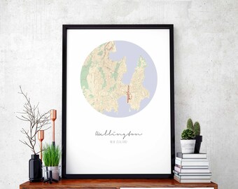 WELLINGTON New Zealand map poster wall decor design modern minimal nordic travel bedroom home art vintage retro dorm nursery housewarming
