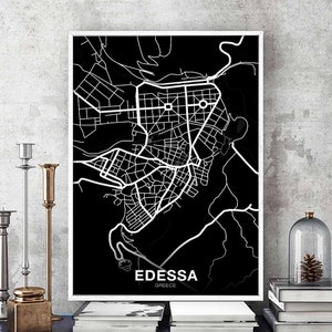 EDESSA Griechenland Karte Poster schwarz weiß Hometown City Print Moderne Wohnkultur Büro Dekoration Wand Kunst Wohnheim Schlafzimmer Geschenk
