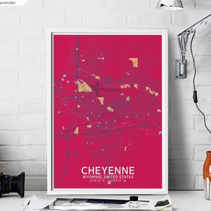 CHEYENNE Wyoming USA carte affiche noir blanc ville natale ville impression moderne décor à la maison bureau décoration mur art dortoir chambre cadeau