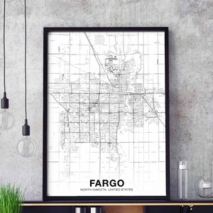FARGO North Dakota ND usa map poster black white Hometown City Print Modern Home Decor Office Decoration Wall Art Dorm Bedroom Gift