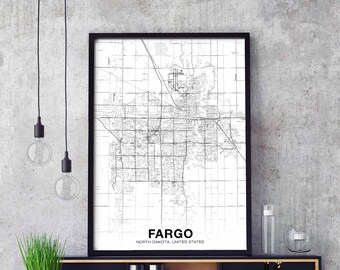 FARGO North Dakota ND usa map poster black white Hometown City Print Modern Home Decor Office Decoration Wall Art Dorm Bedroom Gift