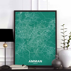 AMMAN Jordan map poster color Hometown City Print Modern Home Decor Office Decoration Wall Art Dorm Bedroom Gift art