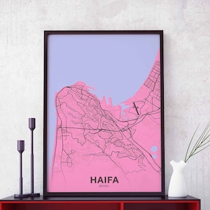 Haïfa israël carte affiche couleur ville natale ville impression moderne décor à la maison bureau décoration art mural dortoir chambre cadeau