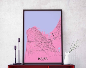 HAIFA Israel map poster color Hometown City Print Modern Home Decor Office Decoration Wall Art Dorm Bedroom Gift