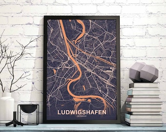 LUDWIGSHAFEN Germany map poster color Hometown City Print Modern Home Decor Office Decoration Wall Art Dorm Bedroom Gift