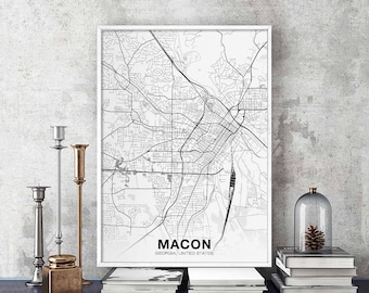MACON Georgia GA USA map poster black white Hometown City Print Modern Home Decor Office Decoration Wall Art Dorm Bedroom Gift