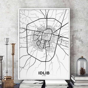 IDLIB syrie carte affiche noir blanc ville natale ville impression moderne décor à la maison bureau décoration mur art dortoir chambre cadeau