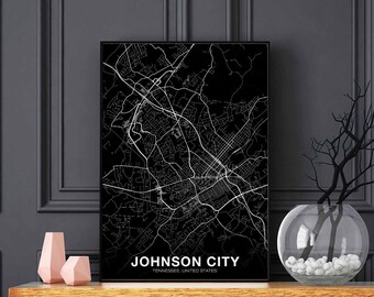 JOHNSON CITY Tennessee TN usa map poster black white Hometown City Print Modern Home Decor Office Decoration Wall Art Dorm Bedroom Gift