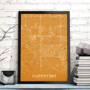 CUPERTINO California CA US map poster color Hometown City Print Modern Home Decor Office Decoration Wall Art Dorm Bedroom Gift