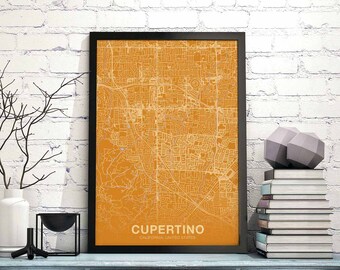 CUPERTINO California CA US map poster color Hometown City Print Modern Home Decor Office Decoration Wall Art Dorm Bedroom Gift