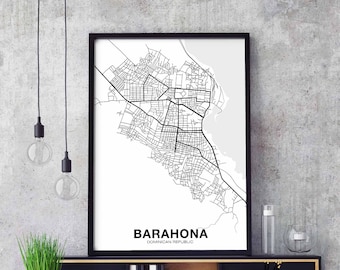 BARAHONA Dominican Republic map poster black white  Hometown City Print Modern Home Decor Office Decoration Wall Art Dorm Bedroom Gift