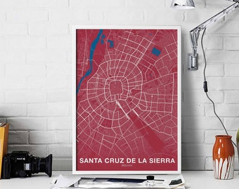 SANTA CRUZ De La SIERRA Bolivia  poster color Hometown City Print Modern Home Decor Office Decoration Wall Art Dorm Bedroom Gift