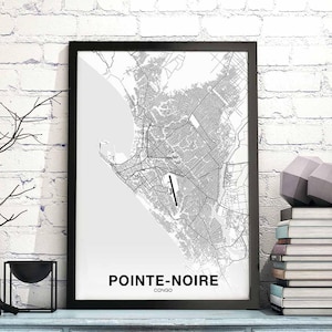 POINTE-NOIRE Congo carte affiche noir blanc ville natale ville impression moderne décor à la maison bureau décoration mur art dortoir chambre cadeau