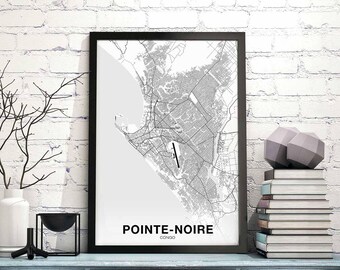 POINTE-NOIRE Congo map poster black white  Hometown City Print Modern Home Decor Office Decoration Wall Art Dorm Bedroom Gift