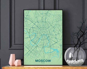 MOSCOW Russia map poster color Hometown City Print Modern Home Decor Office Decoration Wall Art Dorm Bedroom Gift