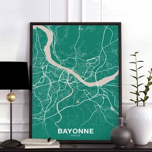 BAYONNE France carte affiche couleurs ville natale ville impression moderne décor à la maison bureau décoration mur art dortoir chambre cadeau