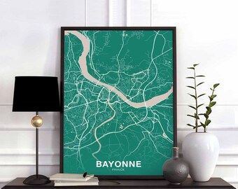 BAYONNE France map poster colors Hometown City Print Modern Home Decor Office Decoration Wall Art Dorm Bedroom Gift