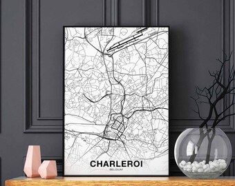 CHARLEROI Belgium map poster Hometown City Print Modern Home Decor Office Decoration Wall Art Dorm Bedroom Gift