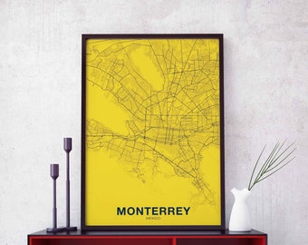 MONTERREY Mexico map poster color Hometown City Print Modern Home Decor Office Decoration Wall Art Dorm Bedroom Gift art