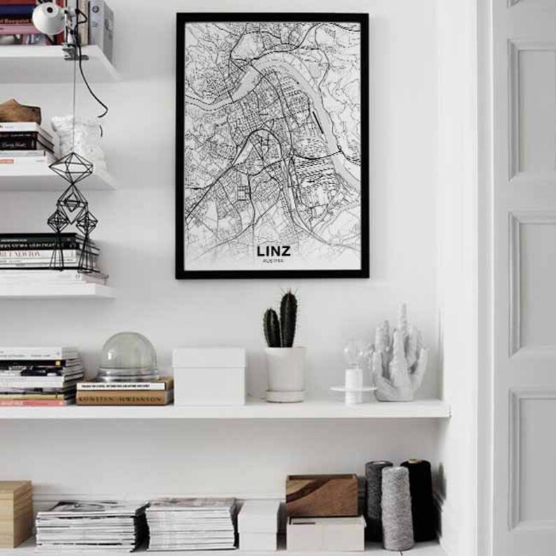 LINZ Austria Map Poster Black White Hometown City Print Modern Home ...